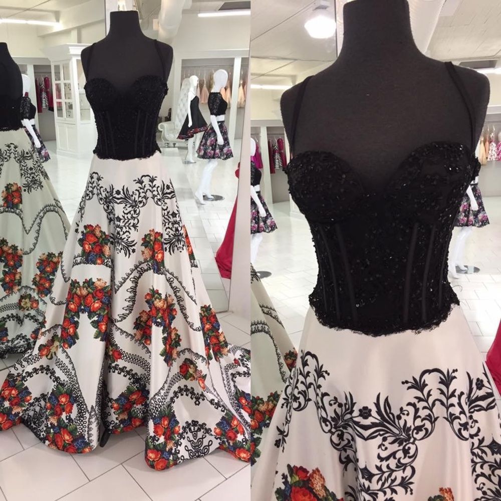Tarik Ediz Black and White Sweetheart Prom Gown